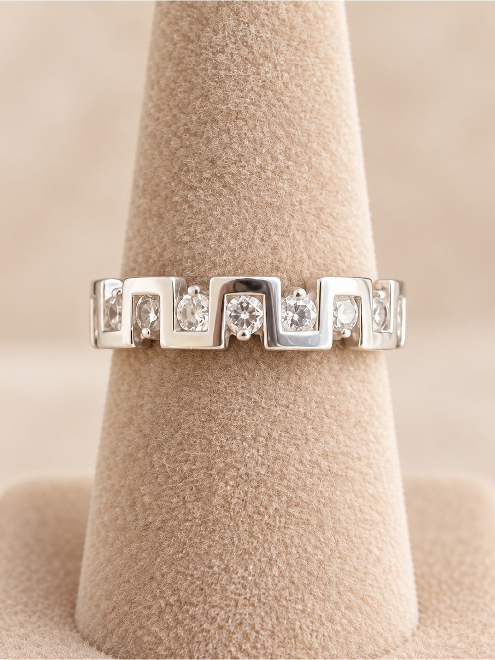 Vintage Diamonique Greek Key 925 Sterling Silver Eternity Band Ring EUC 8 #709